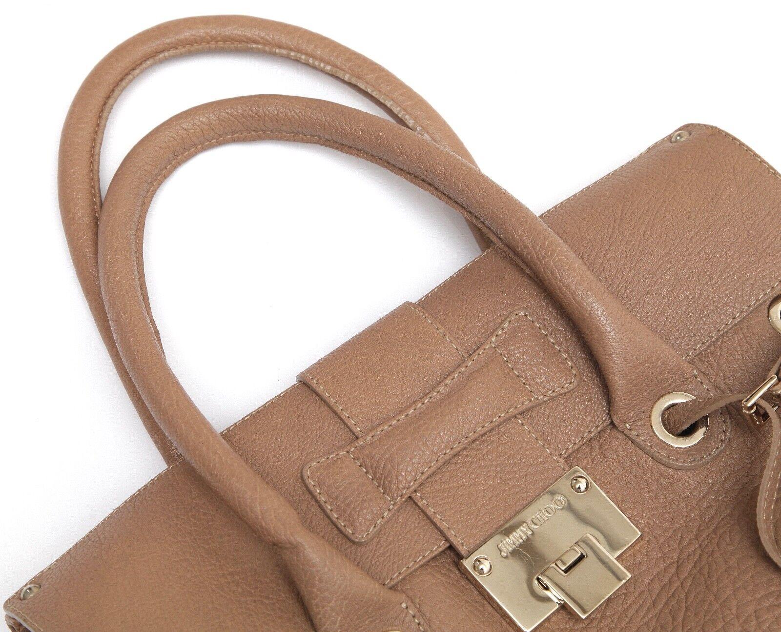 JIMMY CHOO Bag Tan Leather Large ROSABEL Satchel Tote Shoulder Strap Gold HW en vente 2