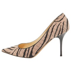 Used Jimmy Choo Beige/Black Canvas Agnes Pumps Size 40