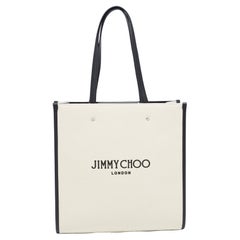 Jimmy Choo Beige/Black Canvas and Leather Tote