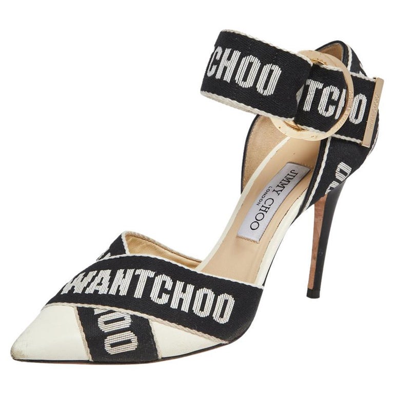 Jimmy Choo Beige/Black Fabric and Leather Bea Pumps Size 38.5 at 1stDibs