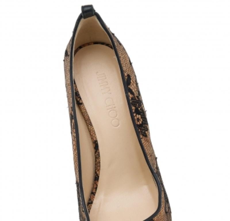 De las mujeres Jimmy Choo Bombas Peep Toe con plataforma de corcho y encaje beige/negro Tamaño 38 en venta