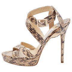 Jimmy Choo Beige/Black Watersnake Leather Vamp Sandals Size 39.5