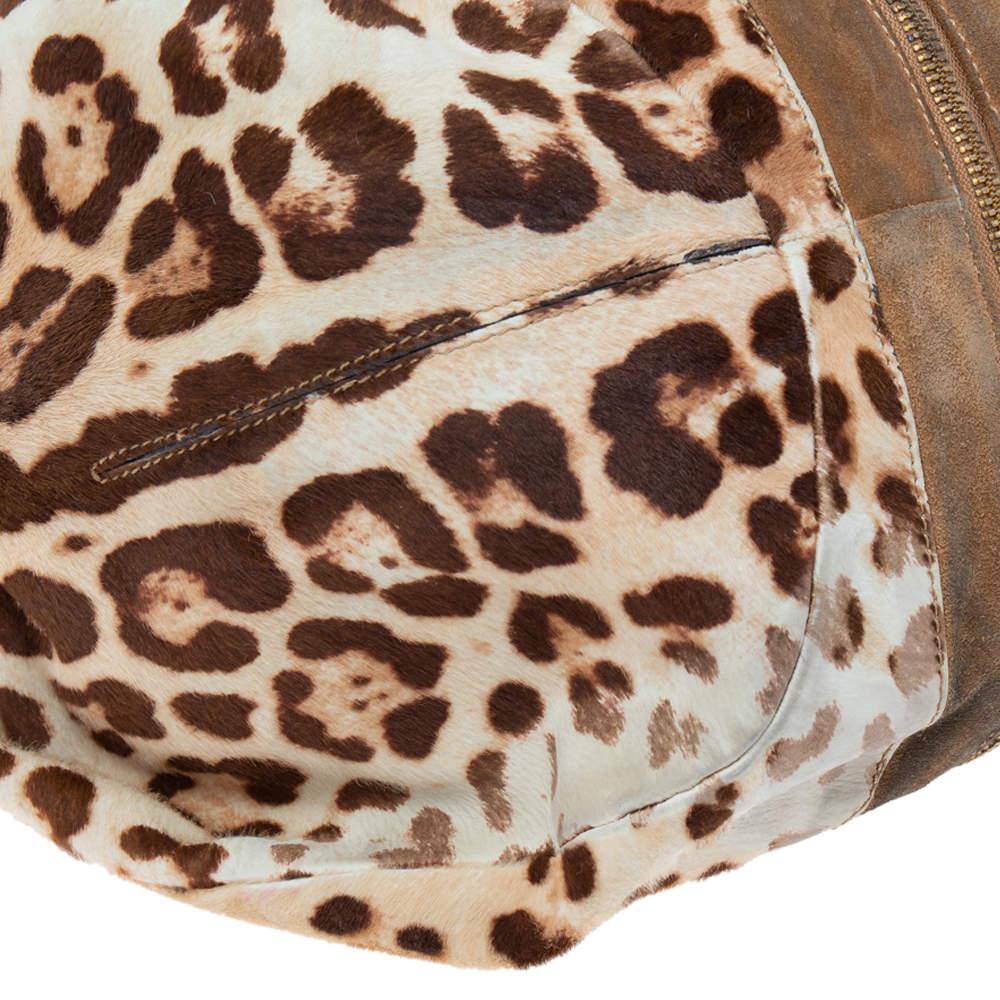 Jimmy Choo Beige/Brown Leopard Print Calf Hair and Suede Mandah Expandable Hobo For Sale 6