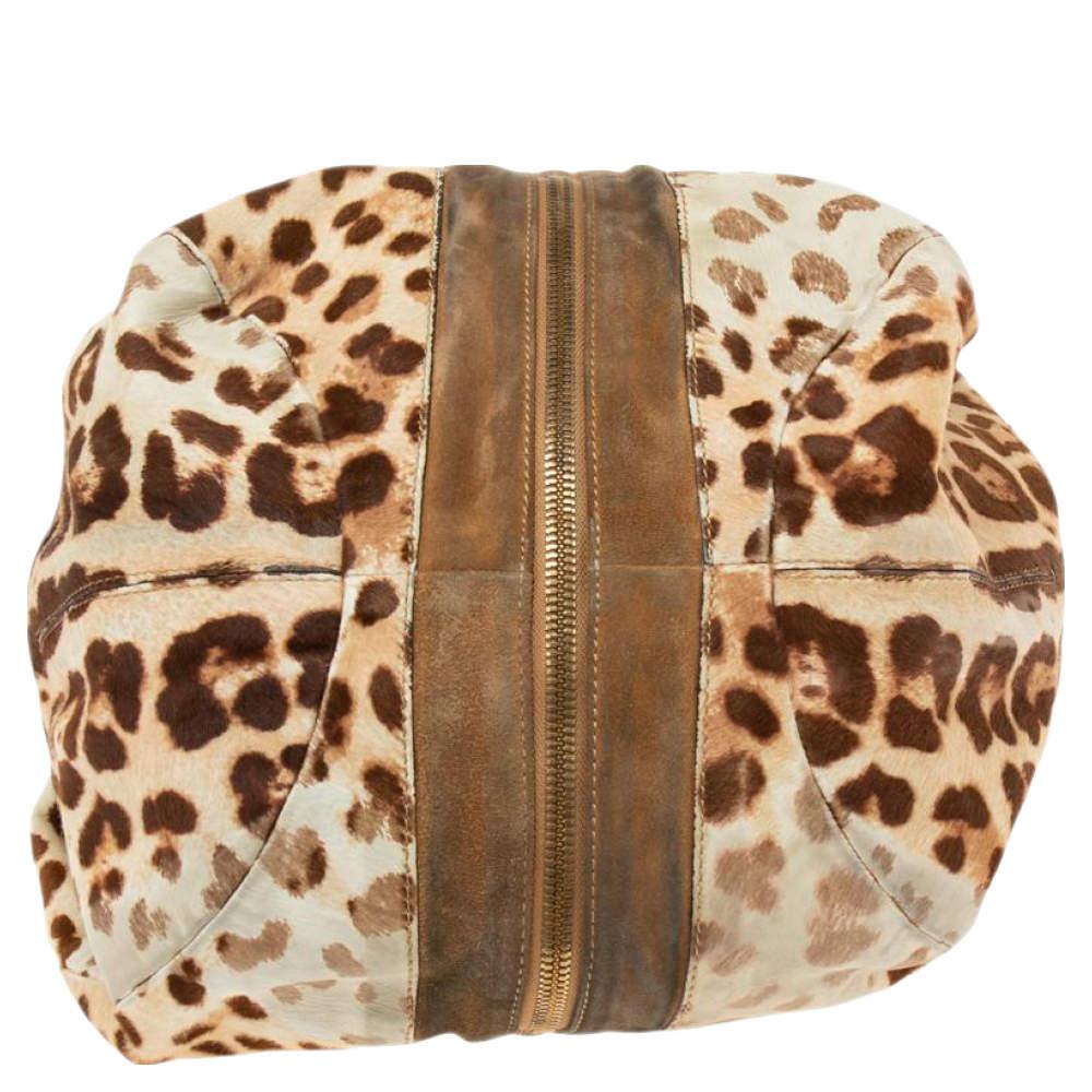 Jimmy Choo Beige/Brown Leopard Print Calf Hair and Suede Mandah Expandable Hobo For Sale 2