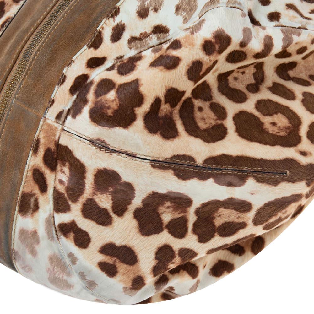 Jimmy Choo Beige/Brown Leopard Print Calf Hair and Suede Mandah Expandable Hobo For Sale 5
