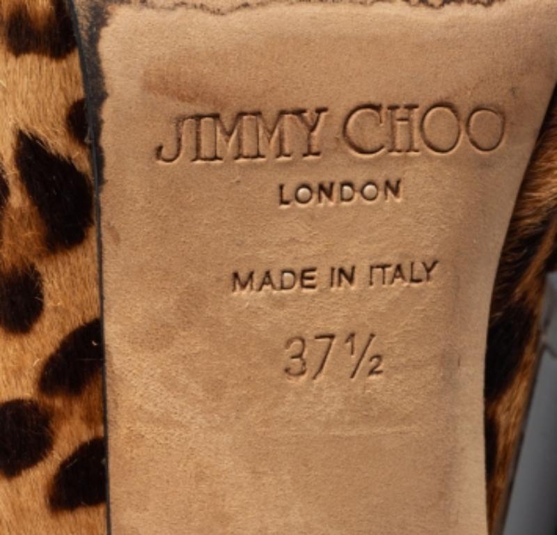 Jimmy Choo Beige/Brown Leopard Print Calf Hair Ankle Booties Size 37.5 In Good Condition For Sale In Dubai, Al Qouz 2
