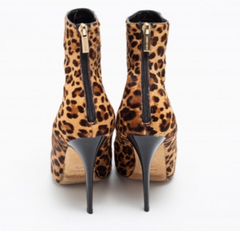 Women's Jimmy Choo Beige/Brown Leopard Print Calf Hair Ankle Booties Size 37.5 For Sale