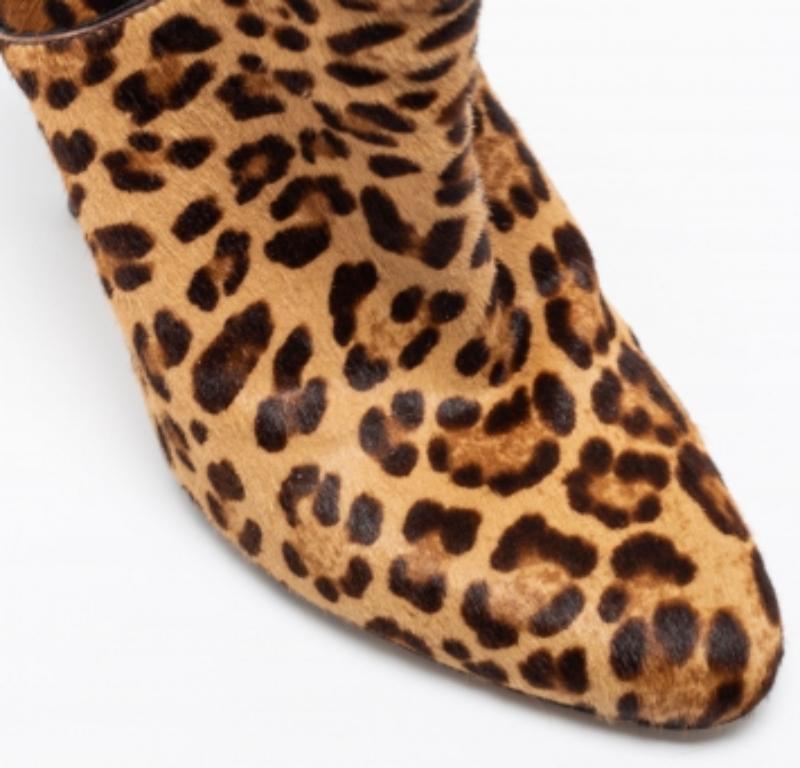 Jimmy Choo Beige/Brown Leopard Print Calf Hair Ankle Booties Size 37.5 For Sale 1