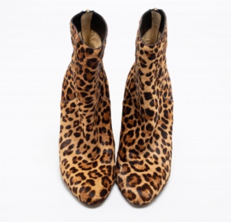 Jimmy Choo Beige/Brown Leopard Print Calf Hair Ankle Booties Size 37.5 For Sale 3