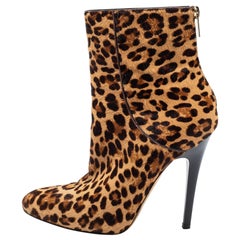 Jimmy Choo Beige/Brown Leopard Print Calf Hair Ankle Booties Size 37.5