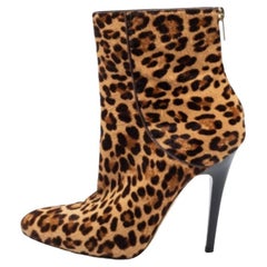 Jimmy Choo Beige/Brown Leopard Print Calf Hair Ankle Booties Size 37.5