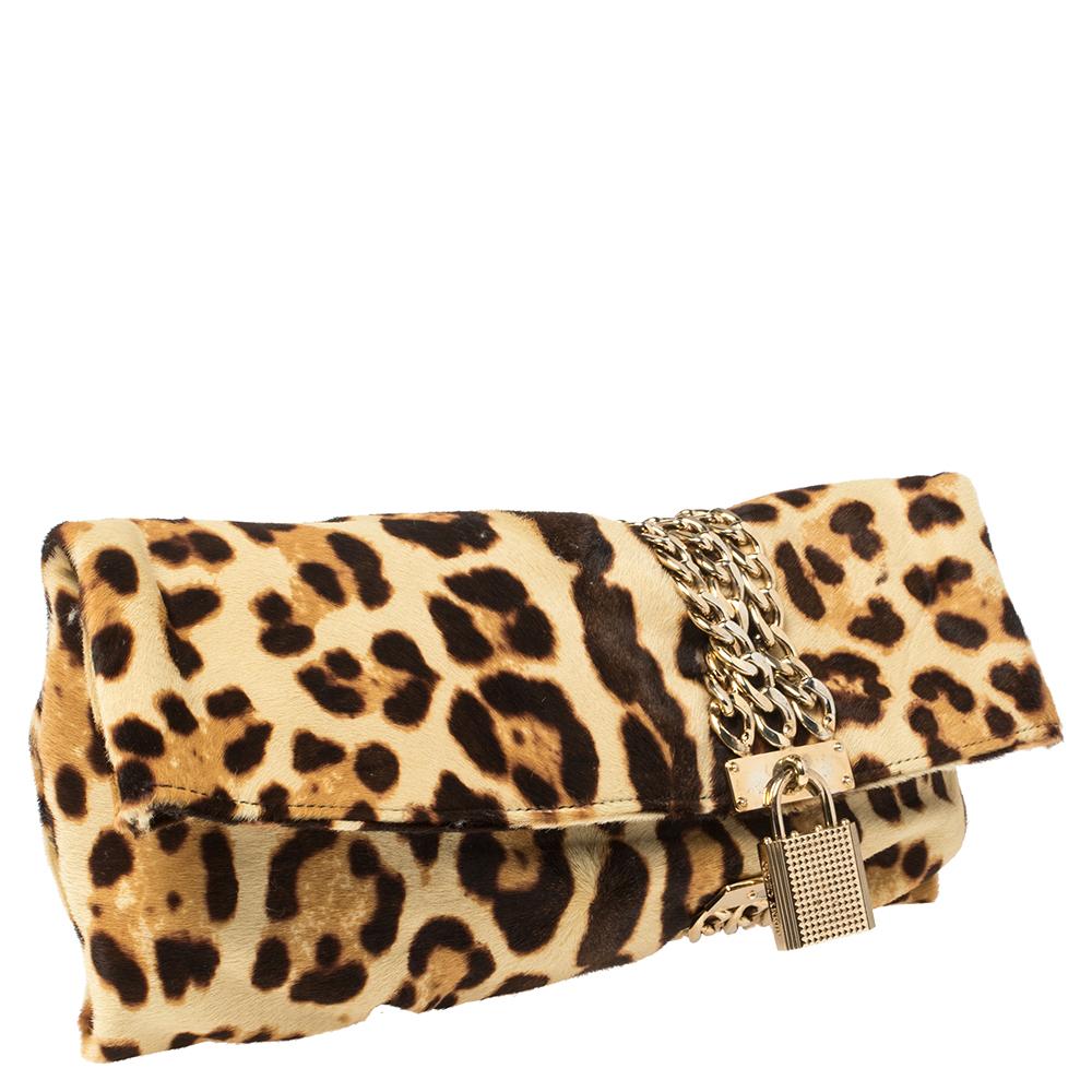 Jimmy Choo Chandra Clutch aus Kalbshaar mit Leopardenmuster in Beige/Braun Damen