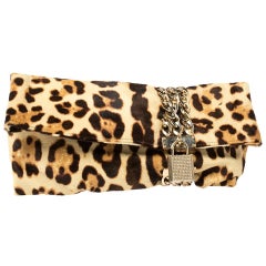 Jimmy Choo Beige/Brown Leopard Print Calfhair Chandra Clutch