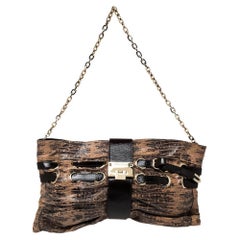 Jimmy Choo Beige/Braune Umhängetasche aus Leder mit Eidechsenprägung mit Kette
