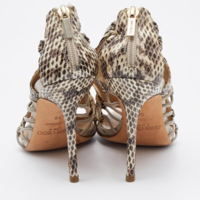 De las mujeres Jimmy Choo Bombas de punta abierta de piel de pitón beige/marrón Talla 38 en venta