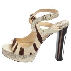 Jimmy Choo Beige/Brown Python Leather & Pony Hair Ankle Strap Sandals Size 36.5