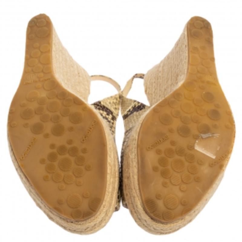 Jimmy Choo Beige/Brown Python Polar Espadrille Wedge Slingback Sandals Size 41.5 In Good Condition In Dubai, Al Qouz 2
