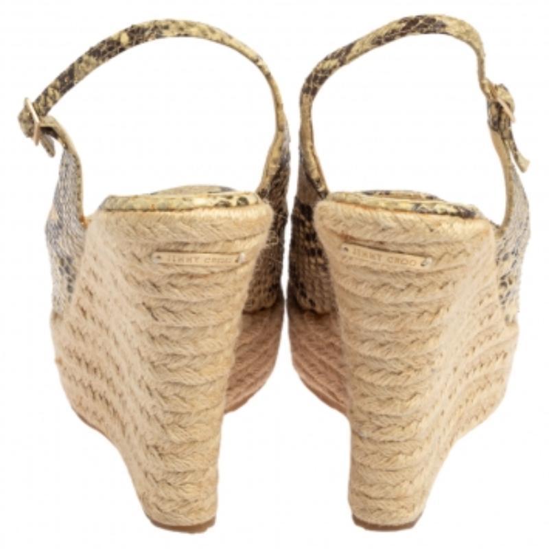 Women's Jimmy Choo Beige/Brown Python Polar Espadrille Wedge Slingback Sandals Size 41.5