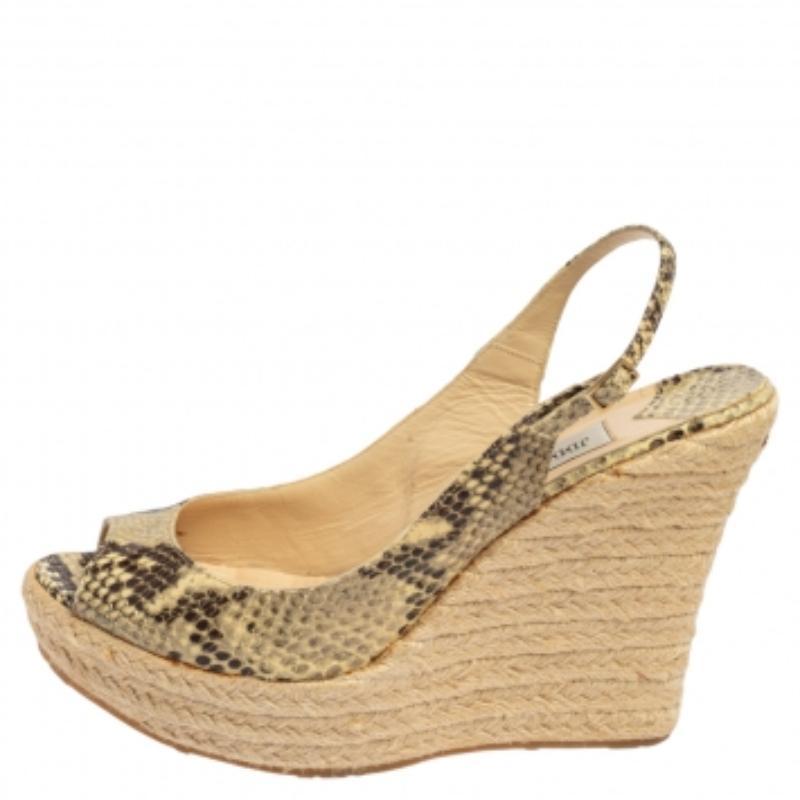 Jimmy Choo Beige/Brown Python Polar Espadrille Wedge Slingback Sandals Size 41.5 1
