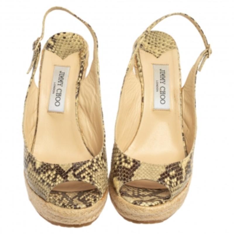Jimmy Choo Beige/Brown Python Polar Espadrille Wedge Slingback Sandals Size 41.5 3