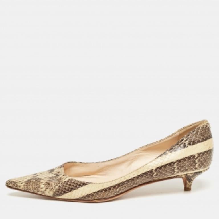 Jimmy Choo Bombas Anouk de piel de serpiente beige/marrón en relieve Talla 35.5