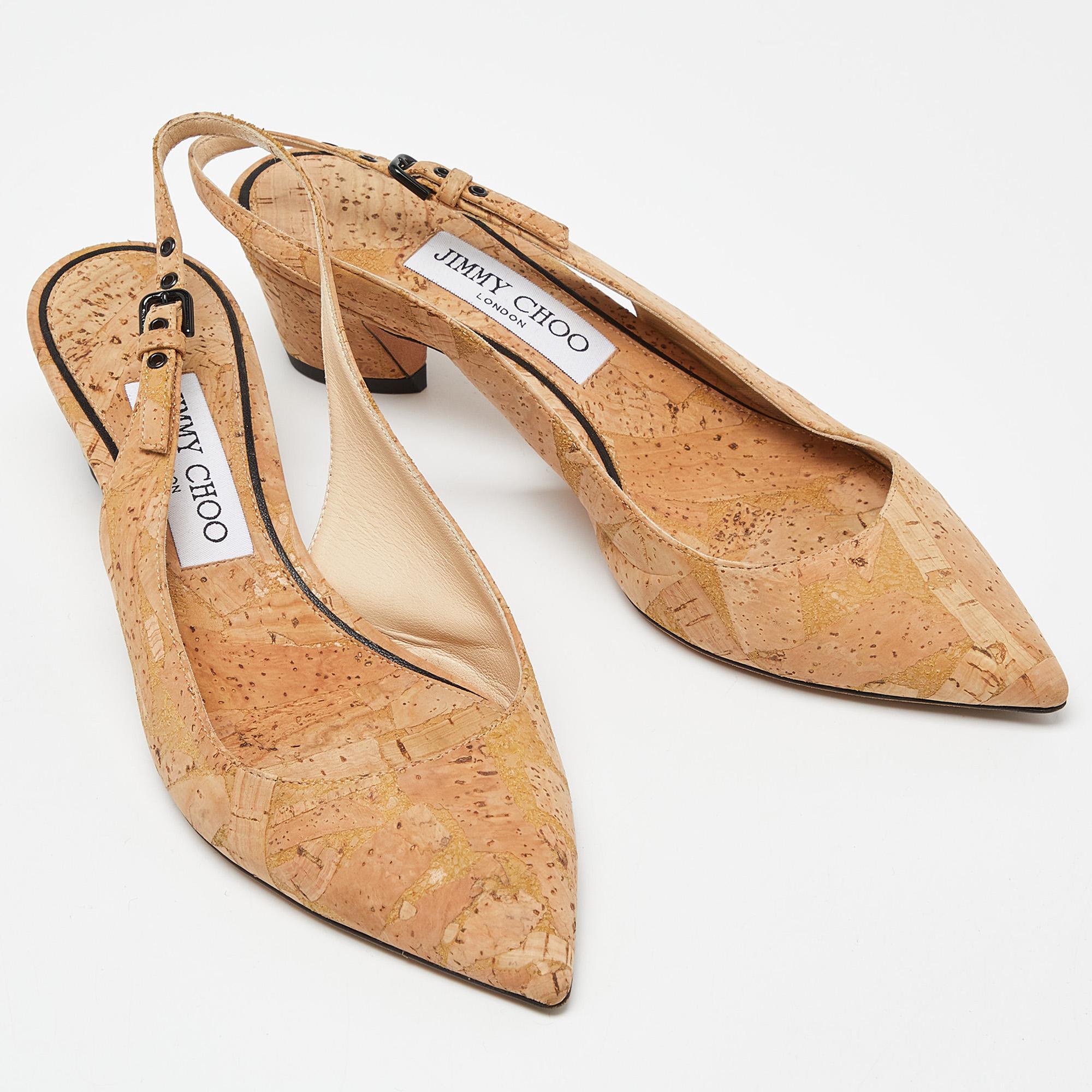 Women's Jimmy Choo Beige Cork Slingback Pumps Size 37.5