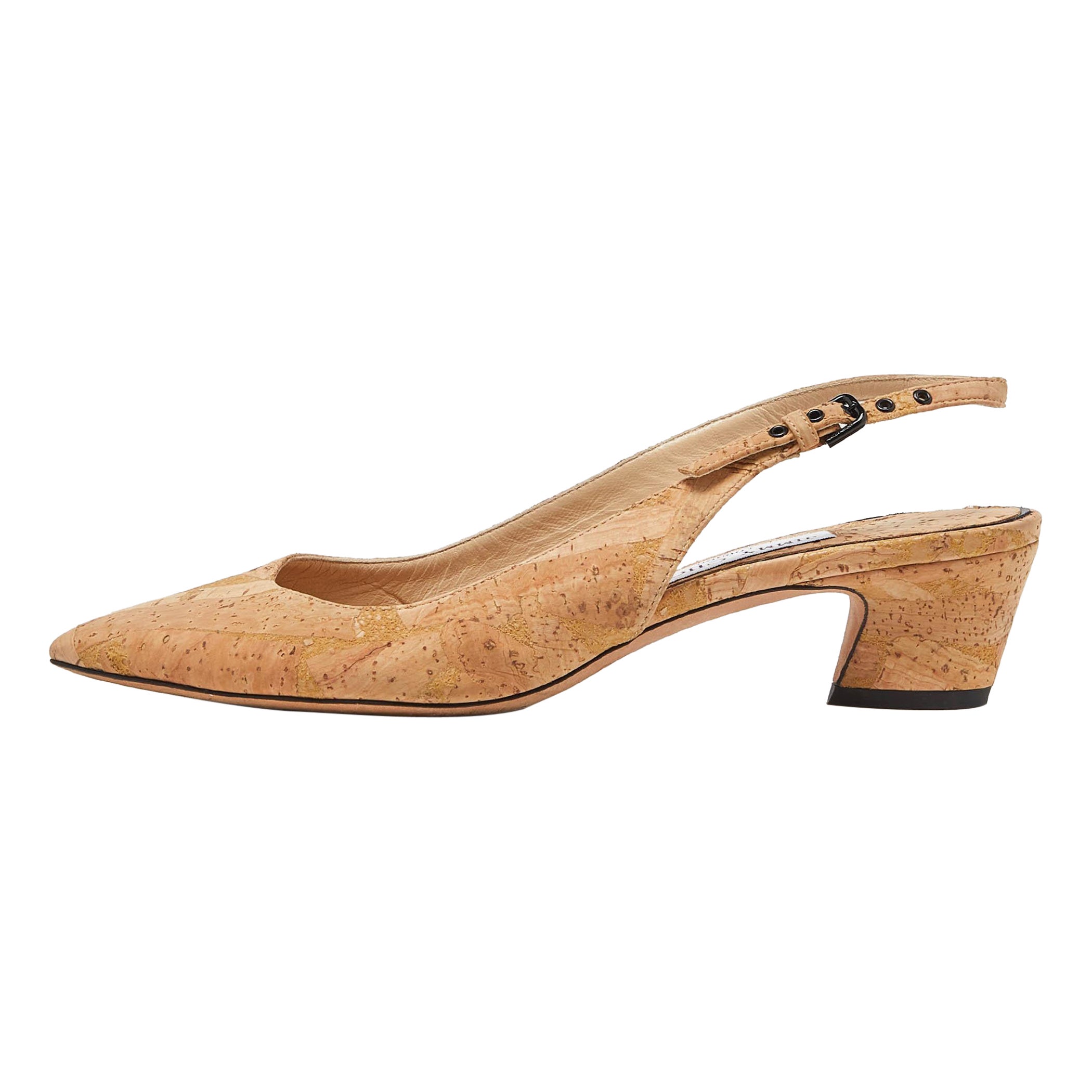 Jimmy Choo Beige Cork Slingback Pumps Size 37.5