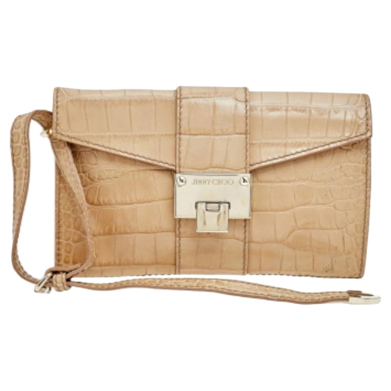Jimmy Choo Beige Croc Embossed Leather Clutch