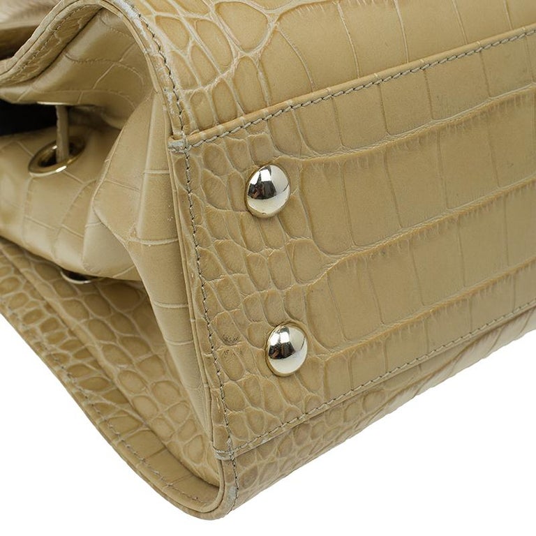 Jimmy Choo Beige Croc Embossed Leather Small Rosalie Top Handle Bag For