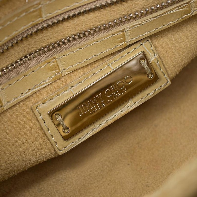 Jimmy Choo Beige Croc Embossed Leather Small Rosalie Top Handle Bag For