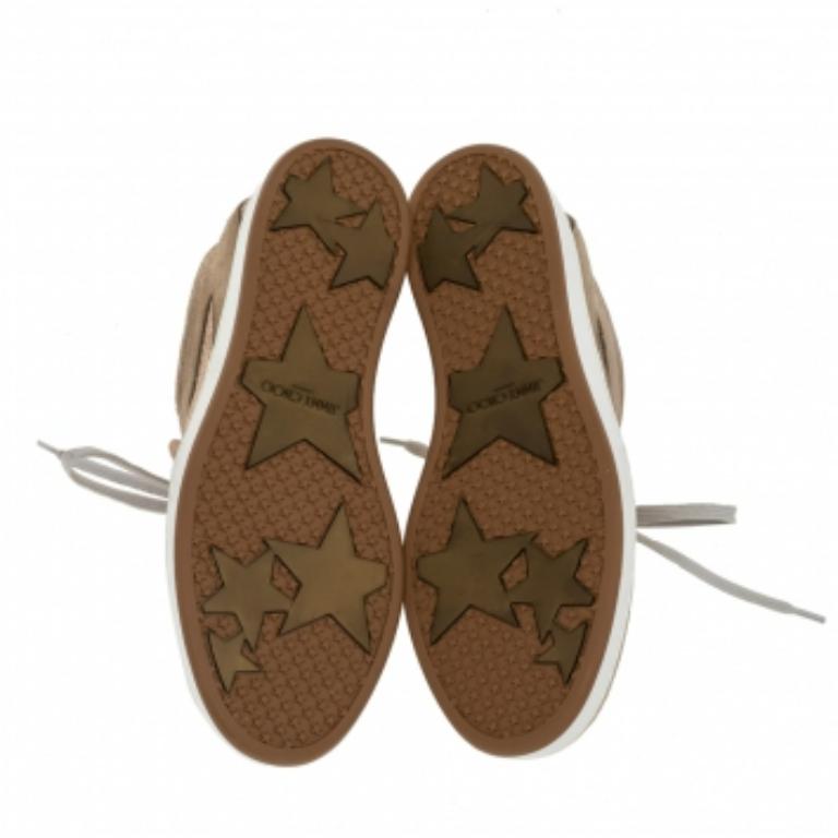 Jimmy Choo Beige Glitter And Suede Miami Lace Up Sneakers Size 38 en vente 1