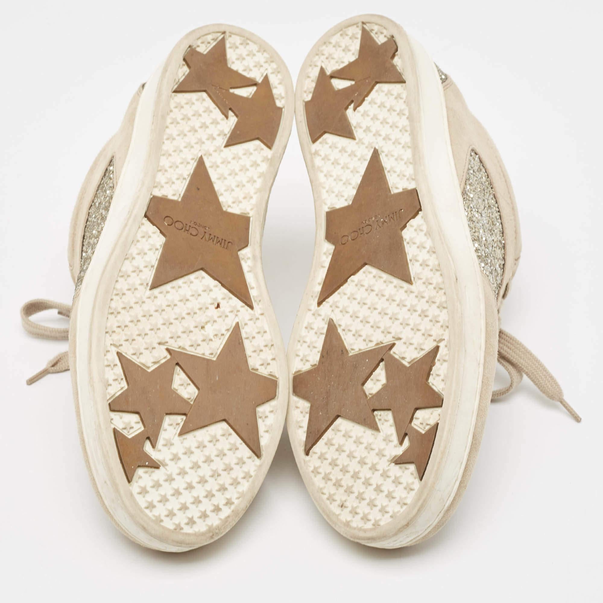 Jimmy Choo Beige Glitter and Suede Miami Sneakers Size 36 For Sale 2
