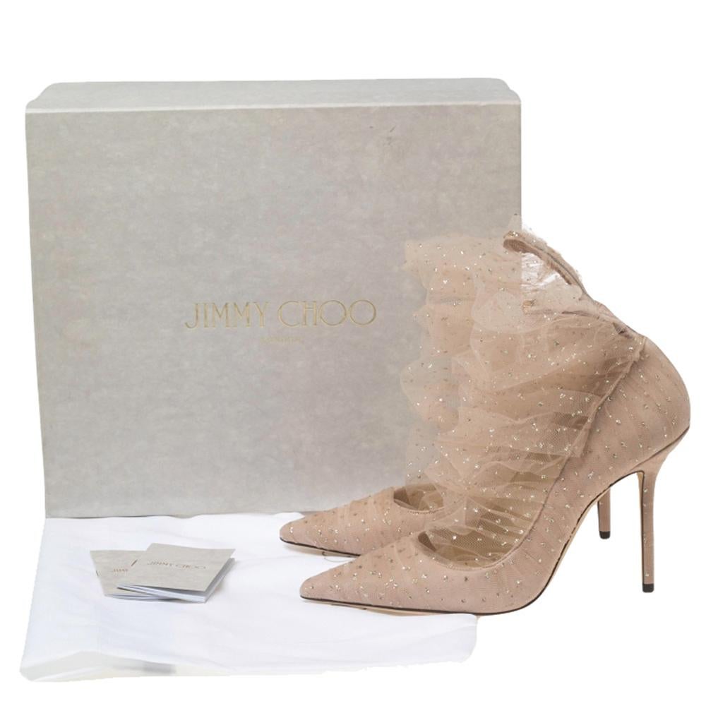 Jimmy Choo Beige Glittered Mesh And Suede Lavish 100 Pointed Toe Pumps Size 38 3