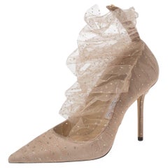 Jimmy Choo Beige Glittered Mesh und Wildleder Lavendel 100 Pointed Toe Pumps Größe 38