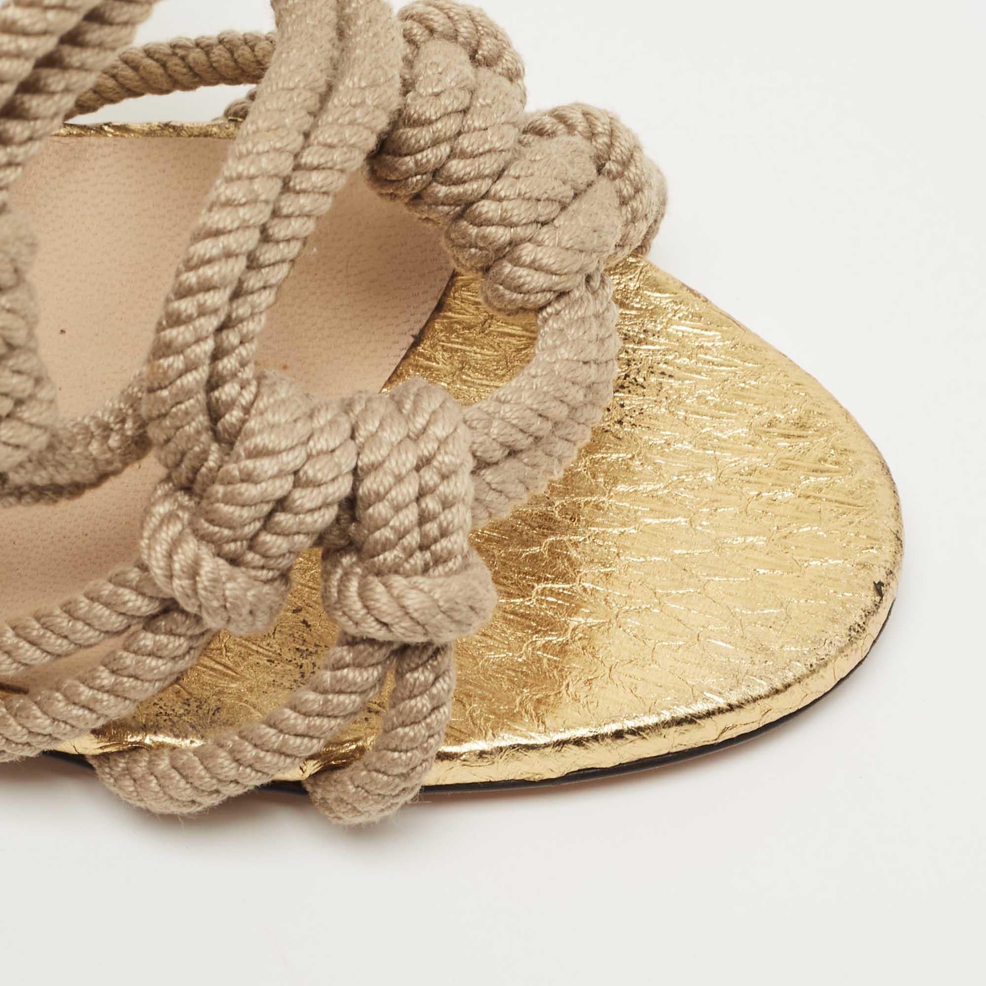 Jimmy Choo Beige/Gold Knotted Rope and Embossed Snakeskin Sandals Size 39 1