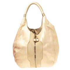 Jimmy Choo Beige/Gold Leather and Suede Mandah Expandable Bag