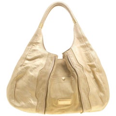 Jimmy Choo Beige/Gold Leather and Suede Mandah Expandle Bag