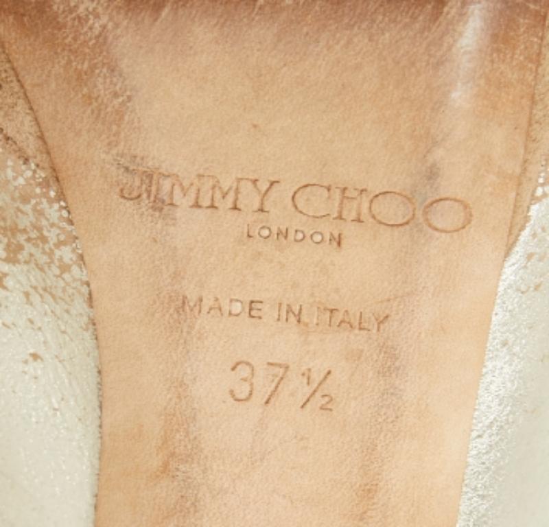 Jimmy Choo Beige/Gold Suede and Leather Peep-Toe Platform Pumps Size 37.5 For Sale 3