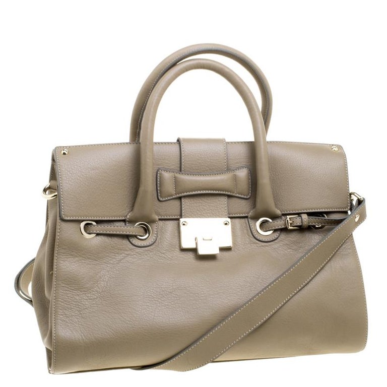 Jimmy Choo Beige Grainy Leather Rosalie Top Handle For Sale at 1stDibs
