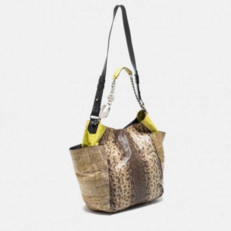 Bolso Jimmy Choo Beige/Verde Karung y Watersnake Anna en venta 6