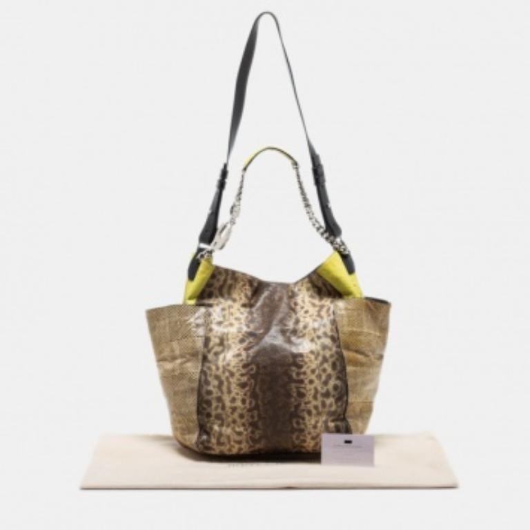 Bolso Jimmy Choo Beige/Verde Karung y Watersnake Anna en venta 4