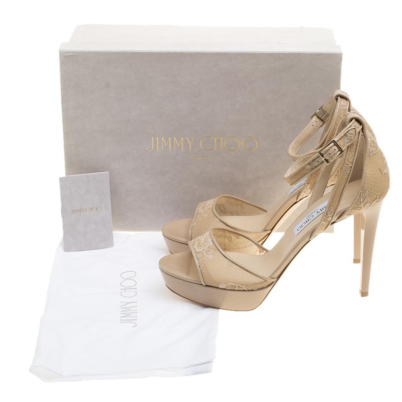 Jimmy Choo Beige Lace and Patent Leather  Ankle Strap Platform Sandals Size 40.5 3