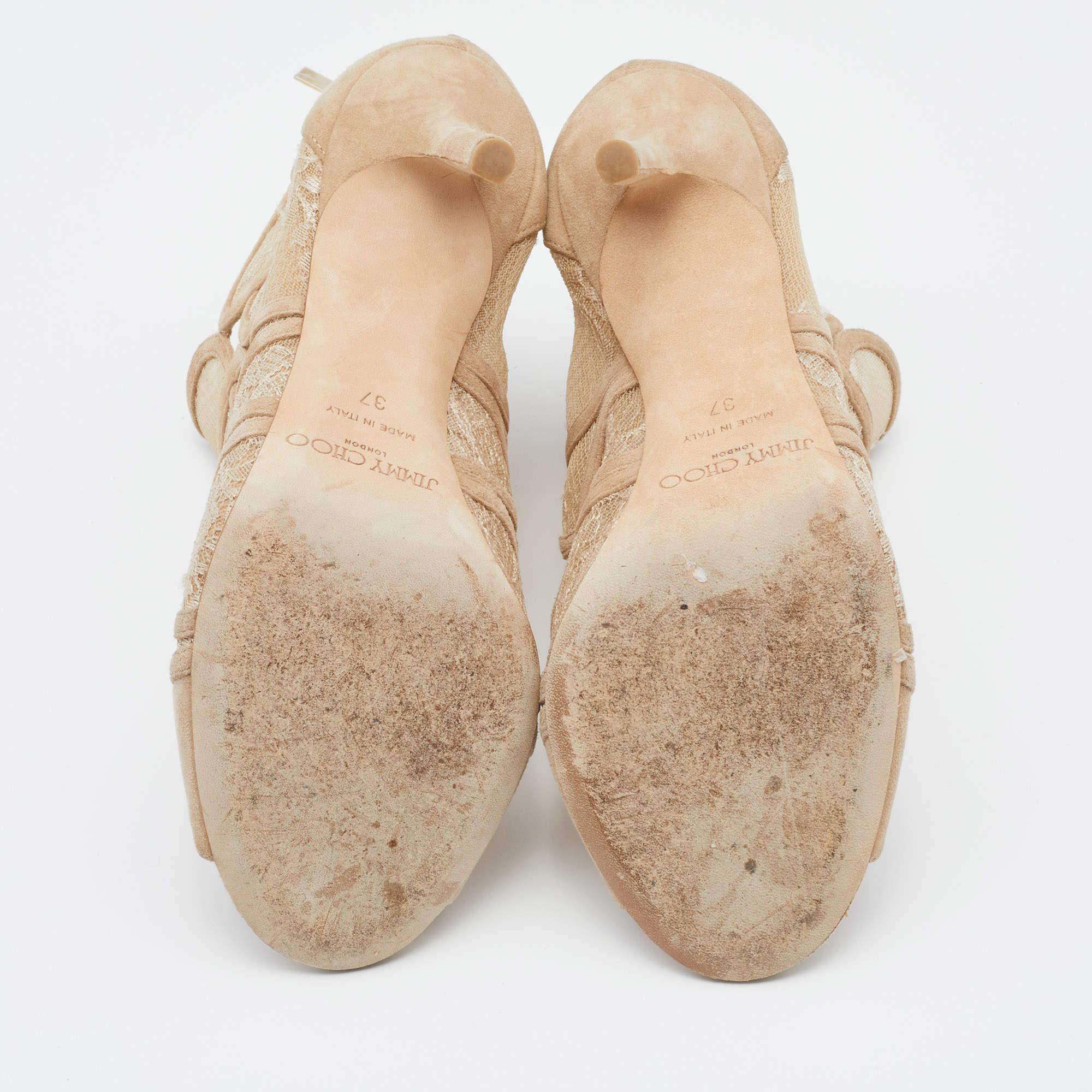 Jimmy Choo Beige Lace and Suede Flaunt Ankle Booties Size 37 2