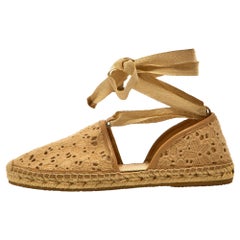 Jimmy Choo Beige Lace Embroidered Ankle Wrap Espadrille Flats Size 40