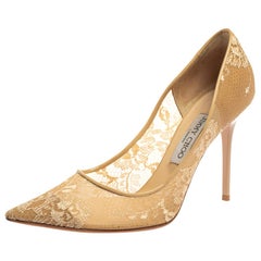 Jimmy Choo Beige Lace Romy 60 Pointed Toe Pumps Size 39.5