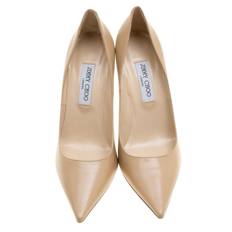 Look lively in this pair of pretty Jimmy Choo pumps, designed from leather and shaped into pointed toes. They are simple and classy. These perfect pumps are lined with leather and balanced on 11.5 cm heels.

Includes: Original Box

