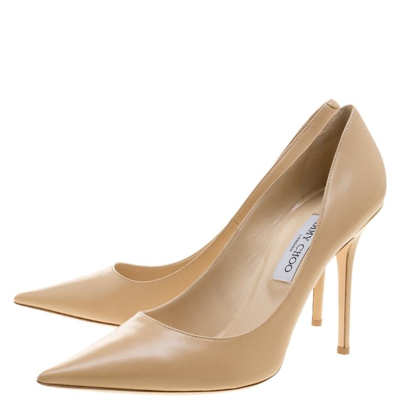 Jimmy Choo Beige Leather Abel Pointed Toe Pumps Size 41 3
