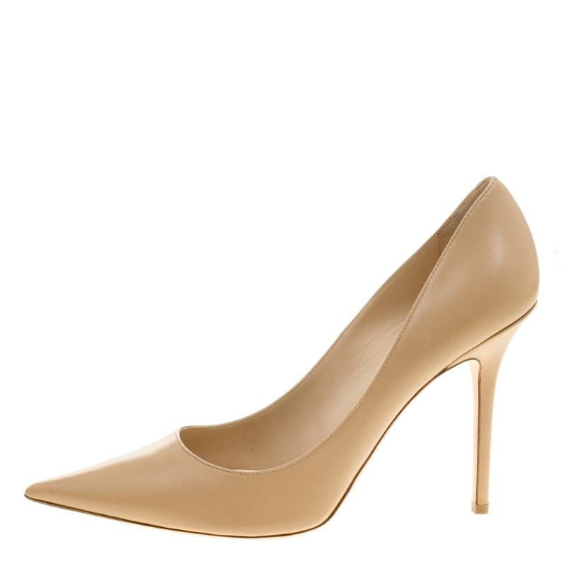 Jimmy Choo Beige Leather Abel Pointed Toe Pumps Size 41 4