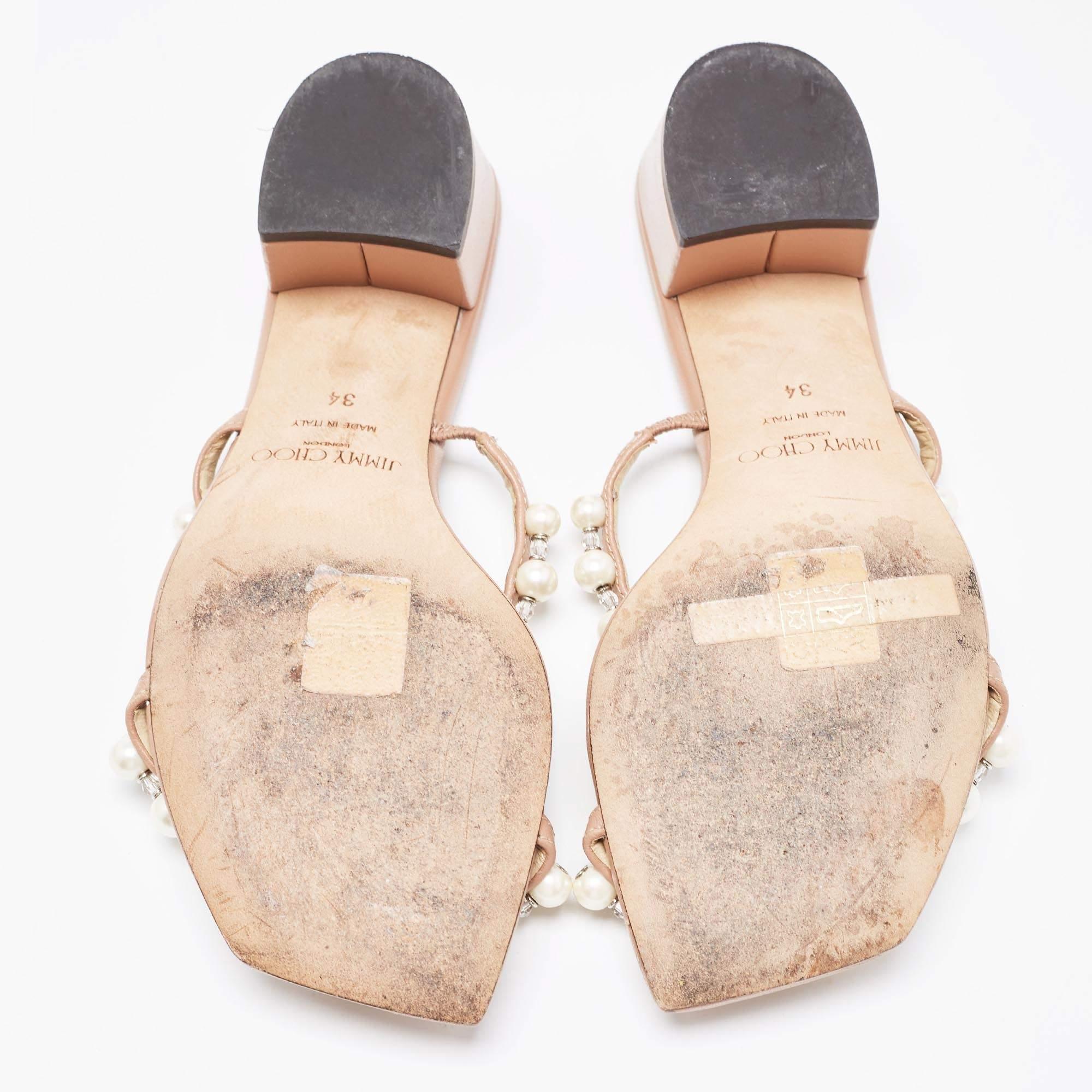 Jimmy Choo Beige Leather Amara Slide Sandals Size 34 3