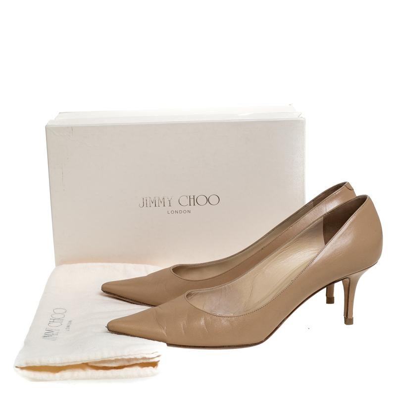 Jimmy Choo Beige Leather Aza Pointed Toe Pumps Size 40.5 1